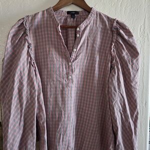 J. Crew Womens XL Pink and Blue Plaid Popover Blouse